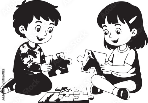 Children Solving Puzzle Together Indoors