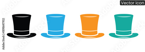 Set of modern top hat icons in four vibrant colors for design projects