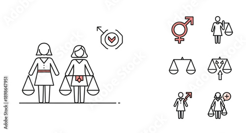 Gender Equality Symbol and Icons Representing Justice and Fairness.