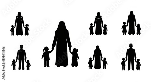 Silhouettes of families holding hands in a collage.
