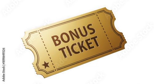 Golden bonus ticket voucher isolated on transparent background