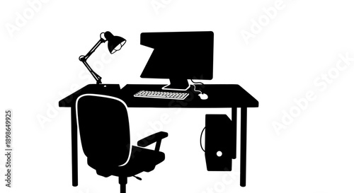 Modern office workspace with computer and ergonomic chair