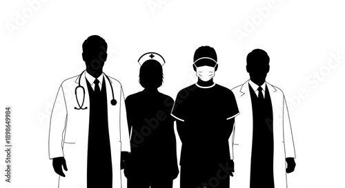 Medical professionals in various roles standing together