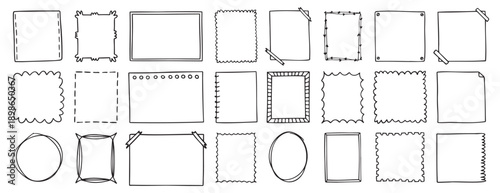 Doodle thin line frame geometric rectangle and square border set. abstract empty line shapes hand drawn style frames. 