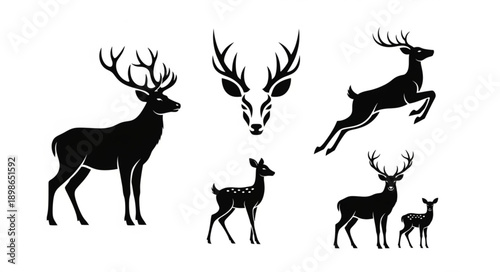 Collection of Deer Silhouettes in Various Poses.