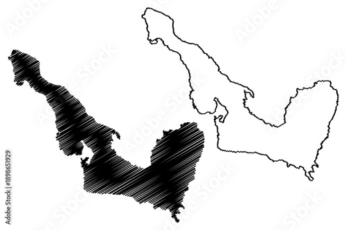 Normanby island (Papua New Guinea, D'Entrecasteaux Islands Archipelago) map vector illustration, scribble sketch Normanby map