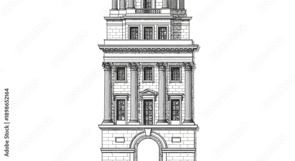 Obraz premium Classic government building facade illustration with columns and symmetry representing institutional architecture and public administration structure 