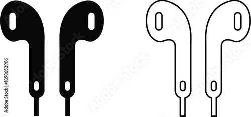 Microphone Audio Equipment Black Flat Line Style Vector Icon Set, Sound Recording Symbol Collection and Music Podcast Outline Graphic Group Featuring Mic, Headset and Earphone