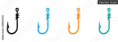 Vibrant set of fishing hook icons in sleek modern style for commercial use