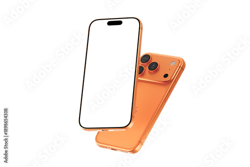Modern Iphone pro 17 Orange Smartphone Transparent Mockup