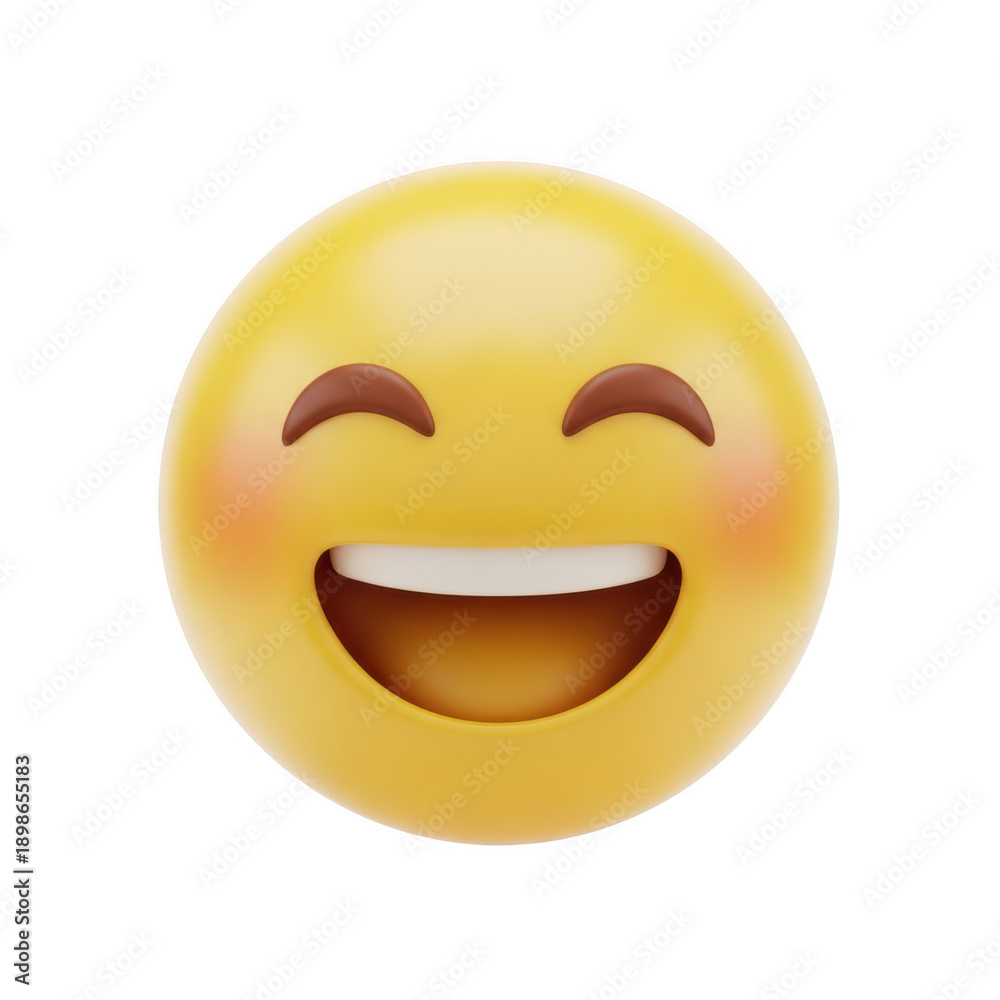 Fototapeta premium A close-up of a yellow smiley face with its eyes closed and mouth open in laughter.