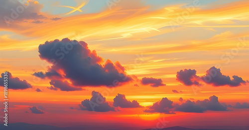 sunset, sky, clouds, horizon, dusk, twilight, evening, glow, light, color, warm, golden, orange, red, blue, purple, gradient, atmosphere, mood, serene, calm, peaceful, dramatic, scenic, nature, landsc