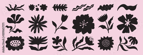 flower and floral shapes silhouette icon set. abstract botanical flower hand drawn icon. botany floral design boho beautiful elements