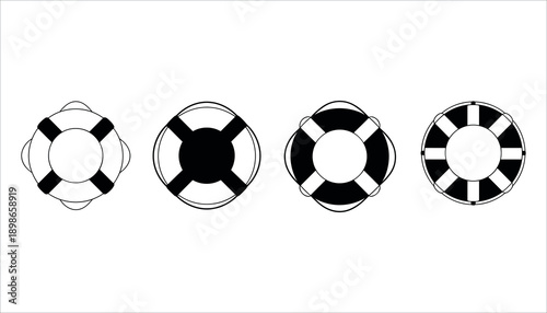 Black and white lifebuoys with different patterns life preserver rescue ring flotation device safety equipment