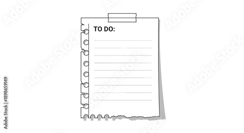 Torn piece of notebook paper with the words to do and blank lines for notes attached to a surface with a strip of adhesive tape.
