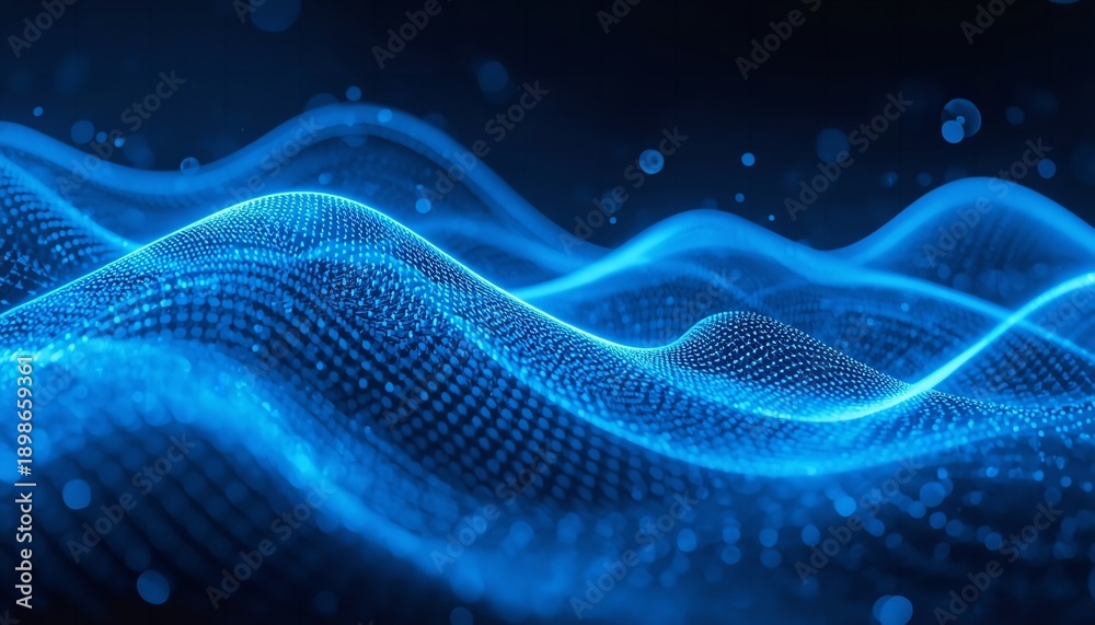 custom made wallpaper toronto digitalA vibrant blue digital wave pattern with glowing lines and dots on a dark background