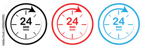 24 hours vector icon set. 24 7 service icon set. 24 hours days in week support icons. Vector Illustration. EPS 10