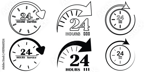 24 hours vector icon set. 24 hours service icon set. 24 hour assistance icons. Vector Illustration. EPS 10