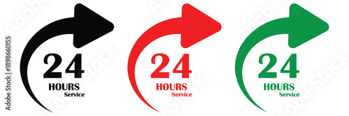 24 hours vector icon set. 24 hours service icon set. 24 hour assistance icons. Vector Illustration. EPS 10