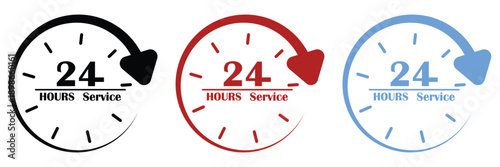 24 hours vector icon set. 24 hours service icon set. 24 hour assistance icons. Vector Illustration. EPS 10