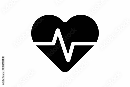Black heart with white electrocardiogram line symbol isolated on white background