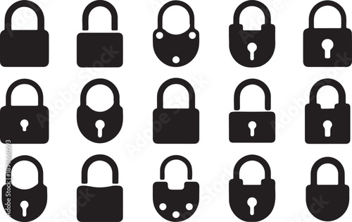 Collection of various locks and padlocks in black silhouette