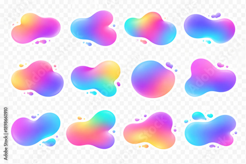 Vibrant Fluid Gradient Abstract Shapes Vector Set | 12 Modern Colorful Liquid Blobs Collection for Web Design, Trendy Backgrounds, Social Media Headers, and UI/UX Elements.