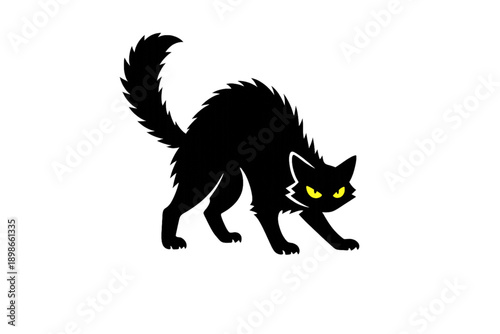 Intense Yellow Glowing Cat Eyes Emerge from Pitch Black Darkness, Spooky Halloween Night Predator Watching in the Shadows, Minimalist Evil Monster Illustration Background
