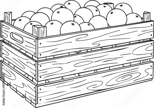 Crates of Apples Illustration from an Isometric Viewpoint Showcasing Fresh Fruits in a Wooden Container