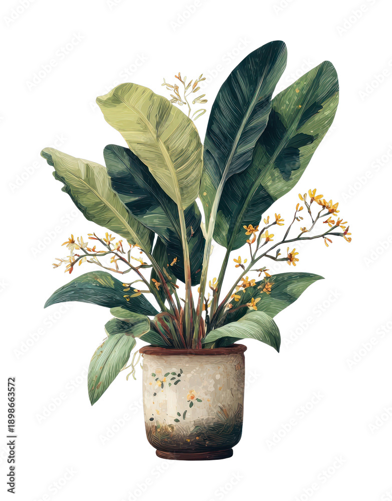 Fototapeta premium PNG Potted tropical leaves leaf illustration flower.