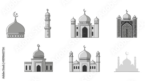 Collection of Mosque Architectural Elements and Buildings.
