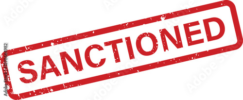 A powerful red rubber stamp displaying the word SANCTIONED with a distressed grunge texture on a pristine white surface