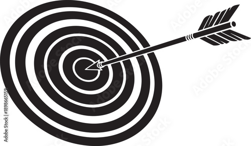 Black and white target with arrow hitting bullseye