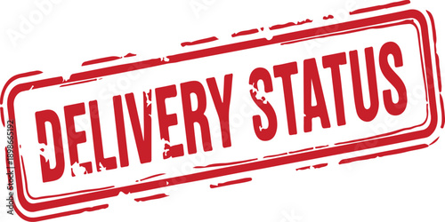 Red delivery status rubber stamp on white background