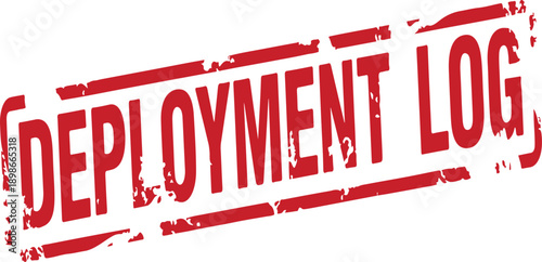Red deployment log rubber stamp on white background