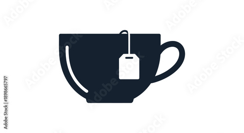 A simple black silhouette depicts a steaming cup of tea with a visible teabag offering a cozy aesthetic silhouette