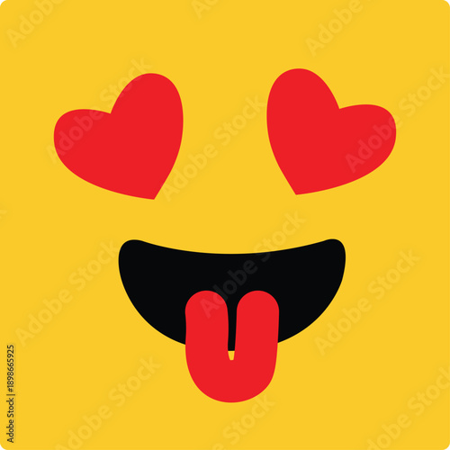 Yellow emoji with red heart eyes and tongue sticking out