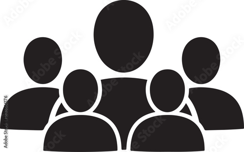 Black silhouettes of five people standing together