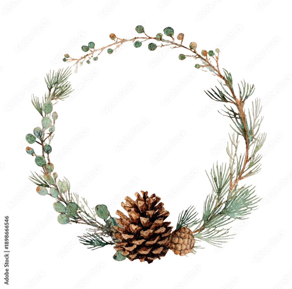 Fototapeta premium PNG Rustic pinecone wreath illustration