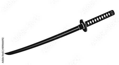 A sharply defined katana a traditional japanese sword is presented in a striking black silhouette high quality professional detailed modern