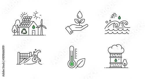 Set of environmental protection and climate change icons.