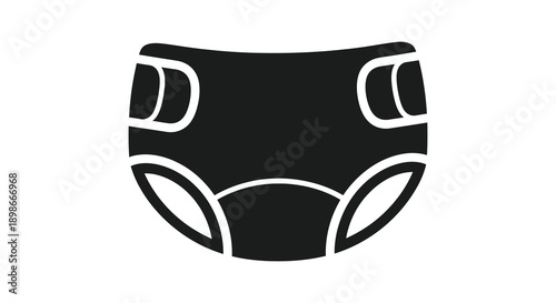 A striking black graphic depicts a baby diaper showcasing its functional design and essential role in infant care silhouette
