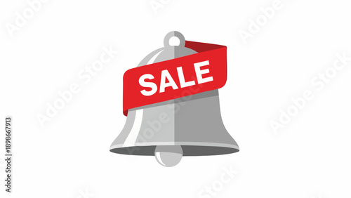 A silver bell with a red sale banner hangs from above, symbolizing discount and promotion