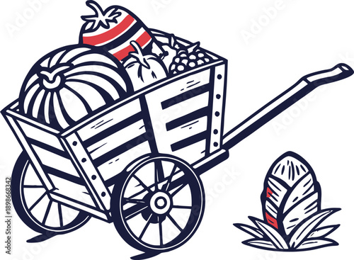 Indian Hand Pulled Cart Rickshaw Illustration. Traditional Indian Rickshaw Street Transport Illustration. Hand Pulled Rickshaw in Indian City Street Scene. Classic Indian Rickshaw with Puller design