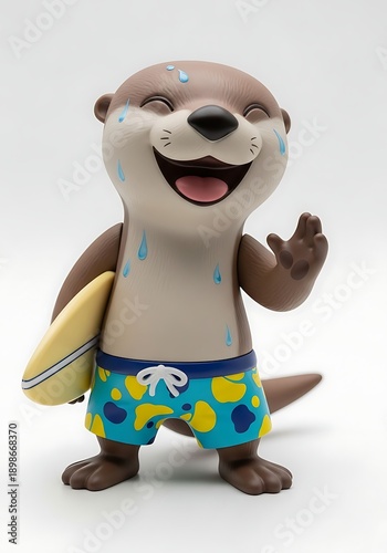 Cute 3D Otter Beach Character Happy Cartoon Style isolated white background