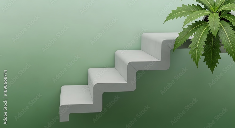 Fototapeta premium A minimalist white staircase leading upwards against a teal backdrop