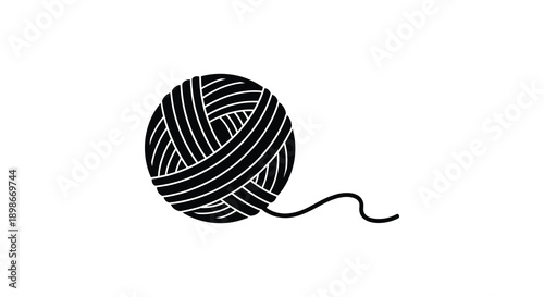 A simple graphic depiction of a black yarn ball with a trailing end creating a striking visual silhouette high quality