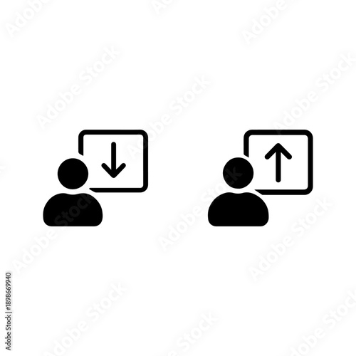 Upgrade and Downgrade Plan Icons for SaaS Dashboard UI
Flat black silhouette icons showing user profile with upward and downward arrows, ideal for plan tier changes in SaaS or enterprise software.

