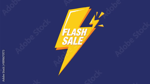 Flash Sale emblem with yellow lightning bolt on blue background, graphic design element, Whisk vector illustration, promotional symbol, marketing concept
