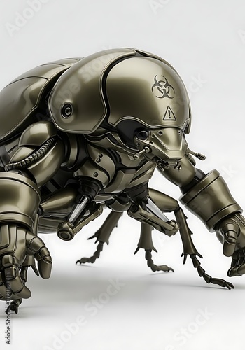 Steampunk insect robot with multiple legs isolated white background